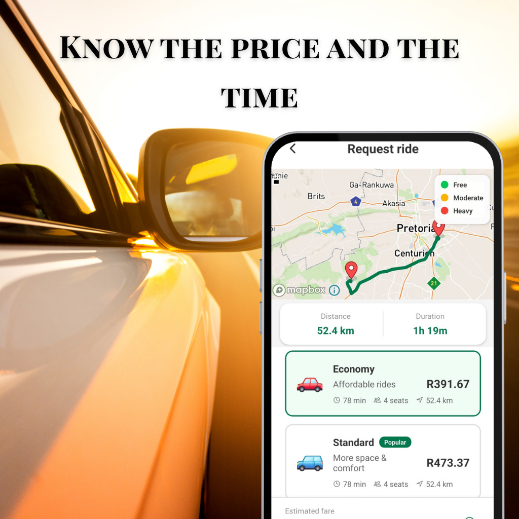 Know the price and trip time in the Hamba Rides rider app