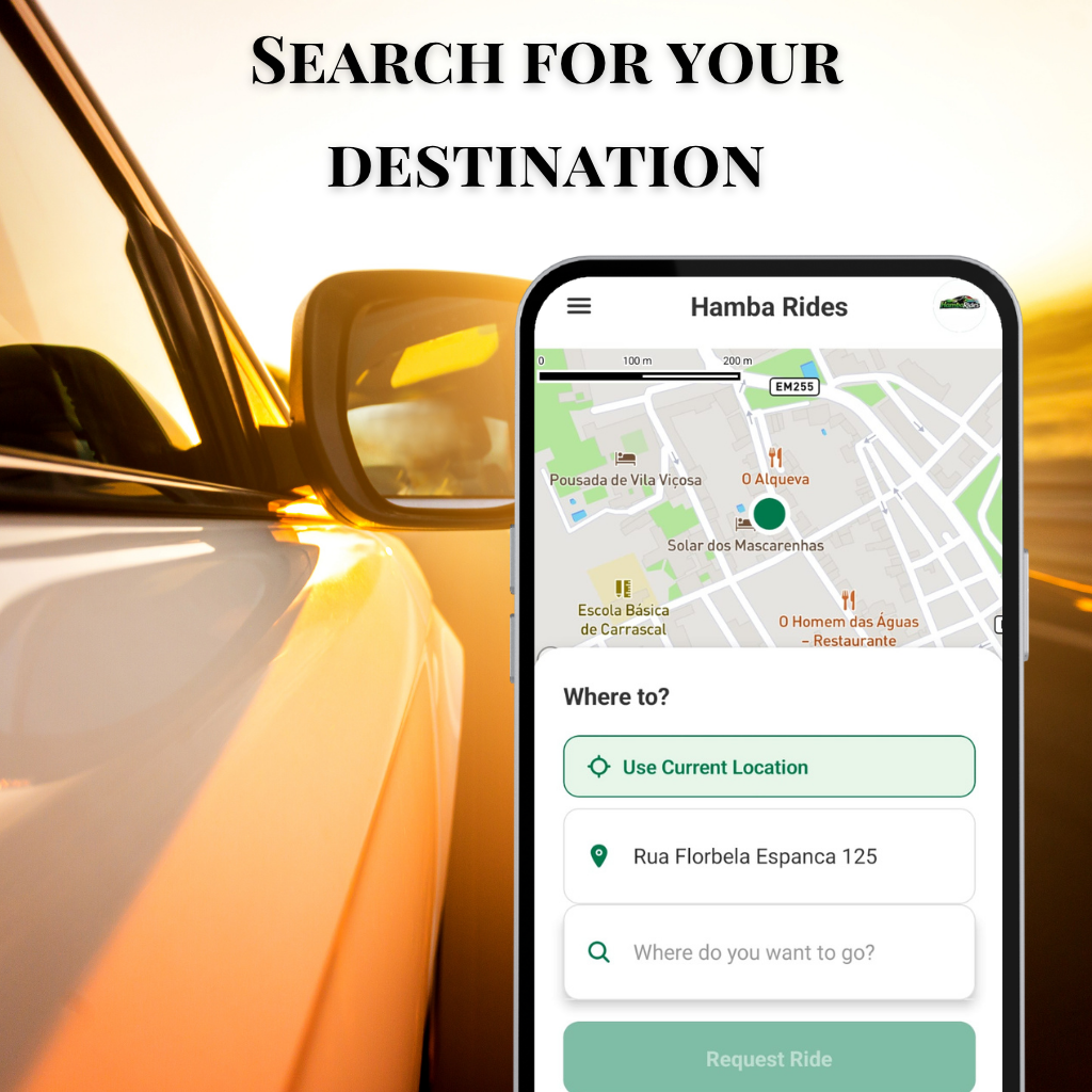 Search for your destination in the Hamba Rides rider app